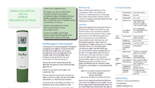 Hanna pH- und Temperatur-Tester GroLine HI98118, Bedienungsanleitung deutsch als PDF-Datei zum herunterladen und ausdrucken.