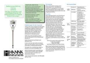Die Bedienungsanleitung für den GroLine Leitfähigkeits-/Temperatur-Tester HI68331 als PDF-Datei zum herunterladen und ausdrucken.