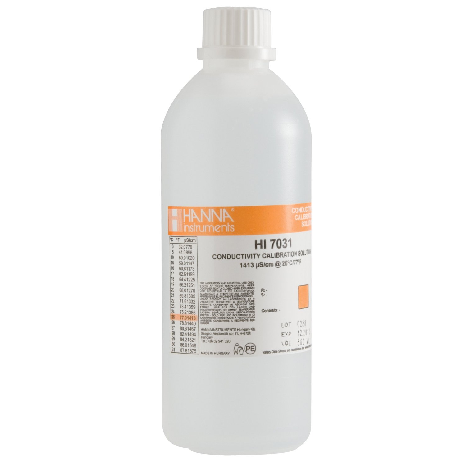 Hanna EC-Kalibrierlösung HI7031 1413 µS/cm 500 ml ohne bzw. mit Analysezertifikat
